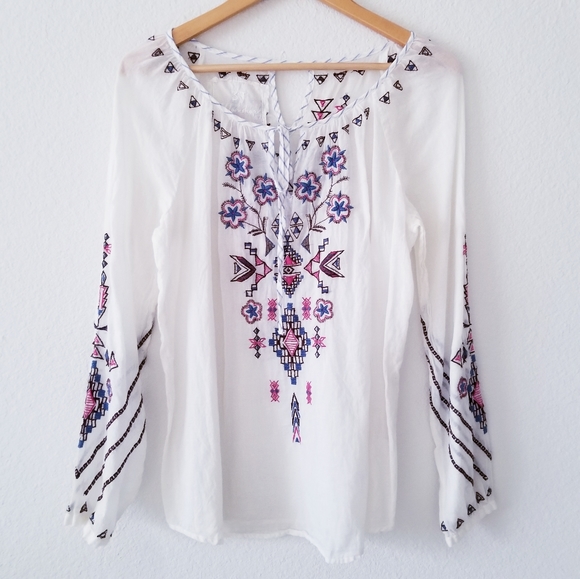 Johnny Was Tops - New Johnny Was White Embroidered Long Sleeve Top